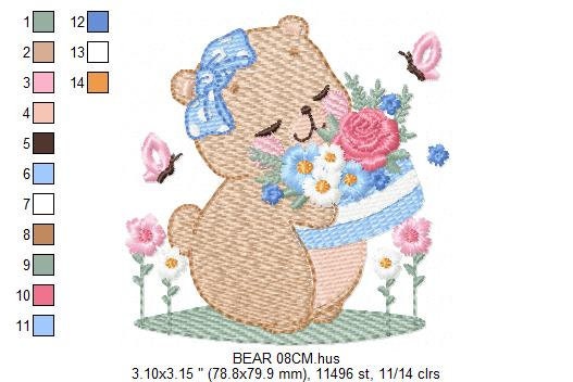 Teddy Bear with flower cake embroidery designs - Bear with bow and flowers embroidery design machine embroidery pattern - Instant download Marcia Embroidery