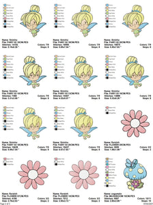 Fairy embroidery designs set - Baby girl embroidery design machine embroidery pattern - Pixie embroidery file - Fairies fantasy wand flower