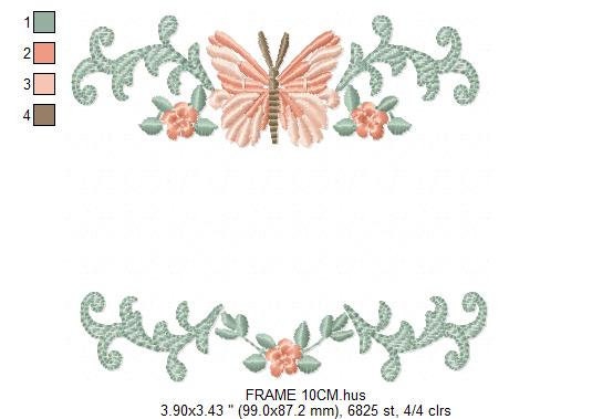 Flower frame embroidery designs - Butterfly embroidery design machine embroidery pattern - Tea towel embroidery file - kitchen cloth pes