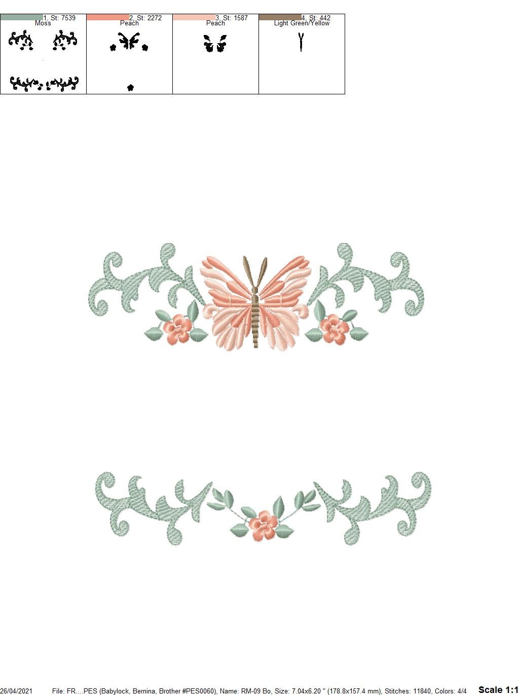 Flower frame embroidery designs - Butterfly embroidery design machine embroidery pattern - Tea towel embroidery file - kitchen cloth pes