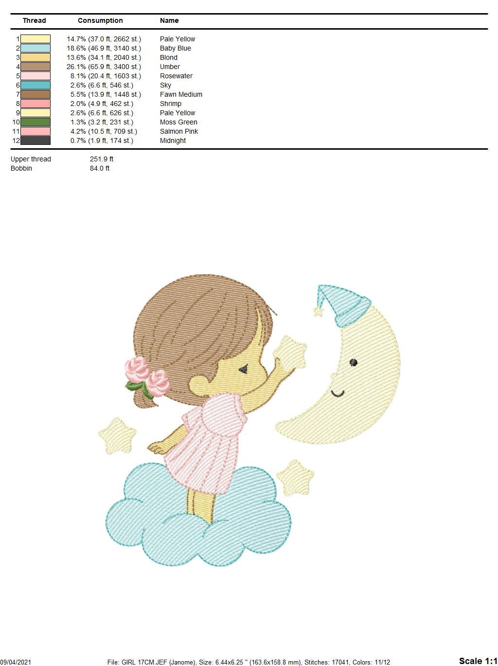 Baby Girl with half moon embroidery designs - Cloud and Moon machine embroidery pattern - Angel with moon file - Instant digital download