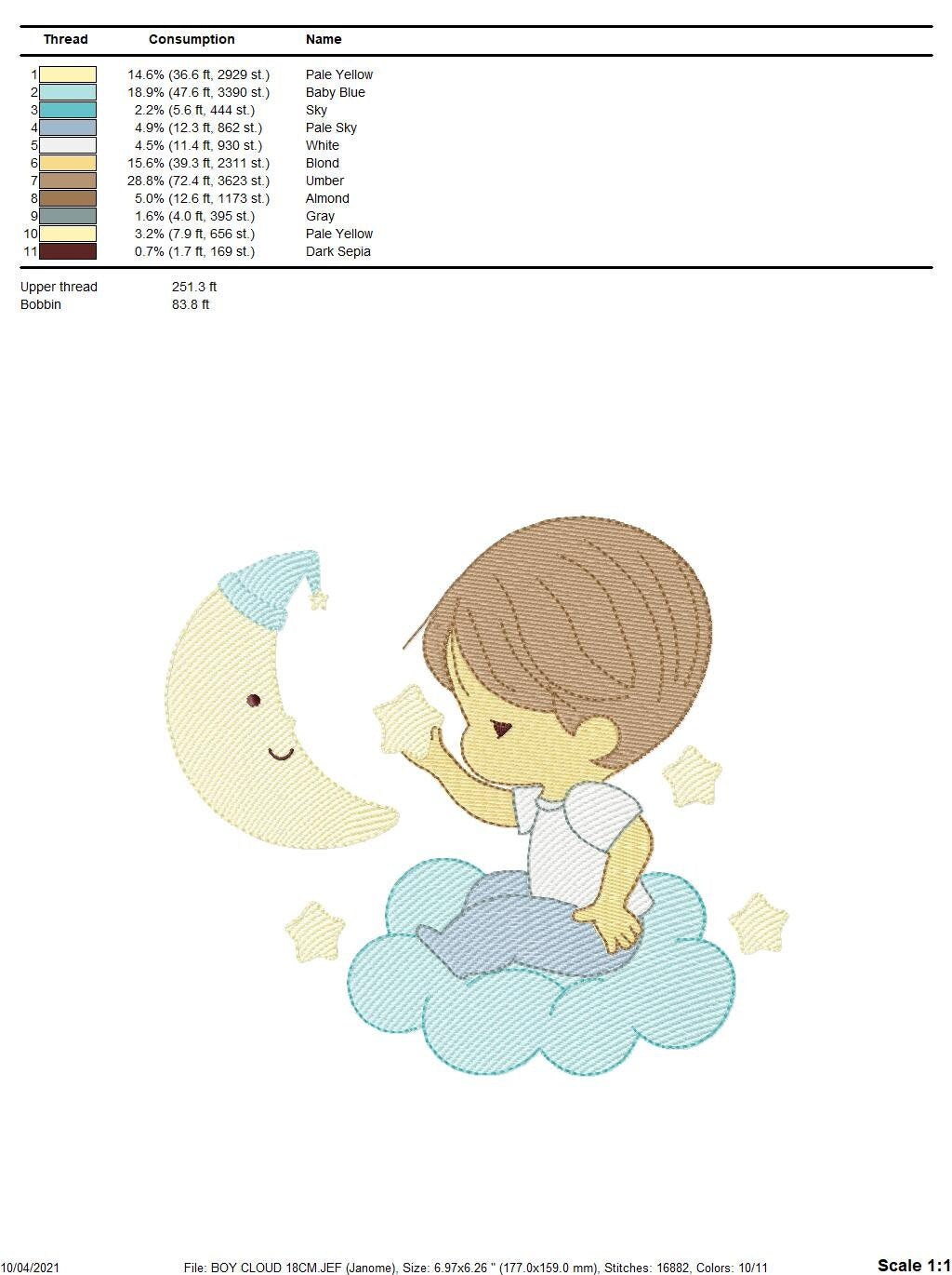 Baby boy with moon and stars embroidery designs - Angel with clouds machine embroidery pattern - Instant digital download pes jef dst hus