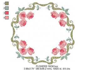 Monogram Frame embroidery designs - Flower embroidery design machine embroidery pattern - Rose wreath embroidery file - baby girl embroidery