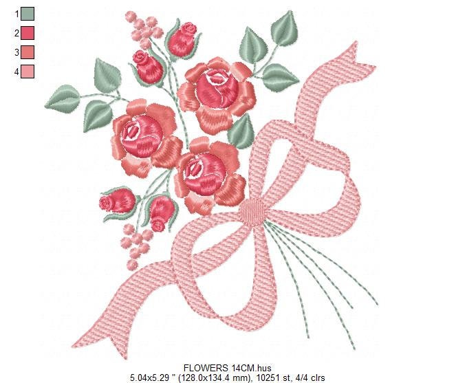 Flowers embroidery designs - Kitchen Towel embroidery design machine embroidery pattern - Roses embroidery file -  Roses Bouquet embroidery