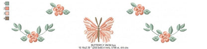 Flower embroidery designs - Butterfly embroidery design machine embroidery pattern - Tea towel embroidery file - Kitchen apron download pes