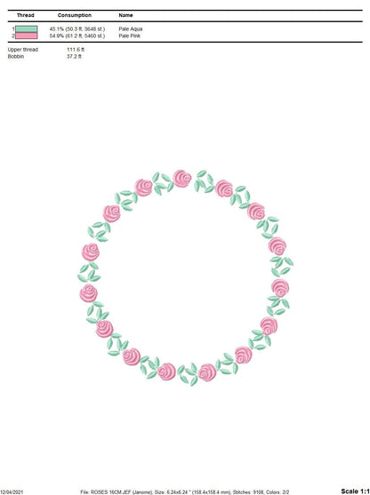 Roses Round Frame embroidery designs - Flower Wreath embroidery design machine embroidery pattern - Floral Garland file - Instant download