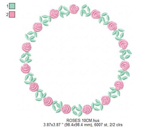 Roses Round Frame embroidery designs - Flower Wreath embroidery design machine embroidery pattern - Floral Garland file - Instant download