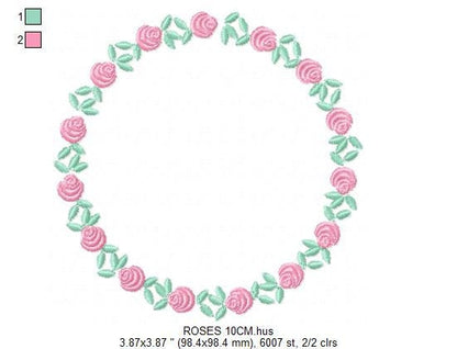 Roses Round Frame embroidery designs - Flower Wreath embroidery design machine embroidery pattern - Floral Garland file - Instant download