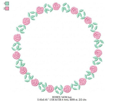 Roses Round Frame embroidery designs - Flower Wreath embroidery design machine embroidery pattern - Floral Garland file - Instant download