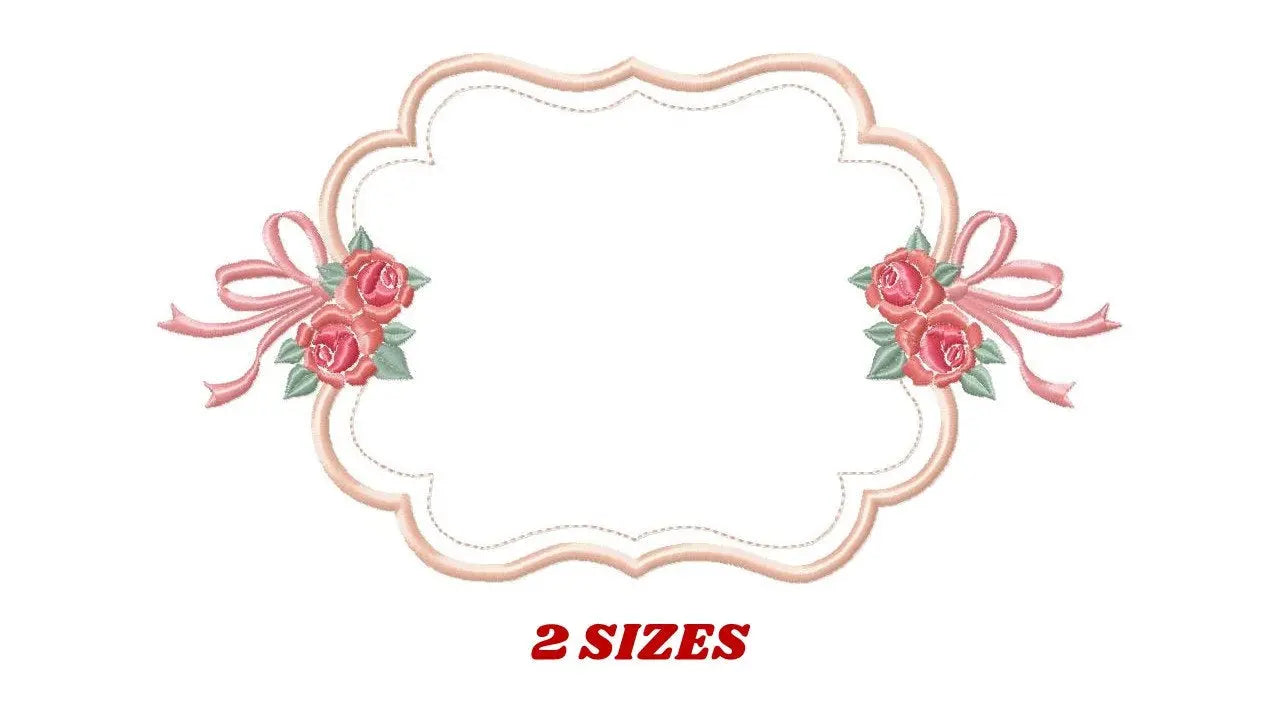 Frame embroidery designs - Monogram Frame with Flowers machine embroidery pattern - Roses applique file - Instant digital download pes jef Marcia Embroidery