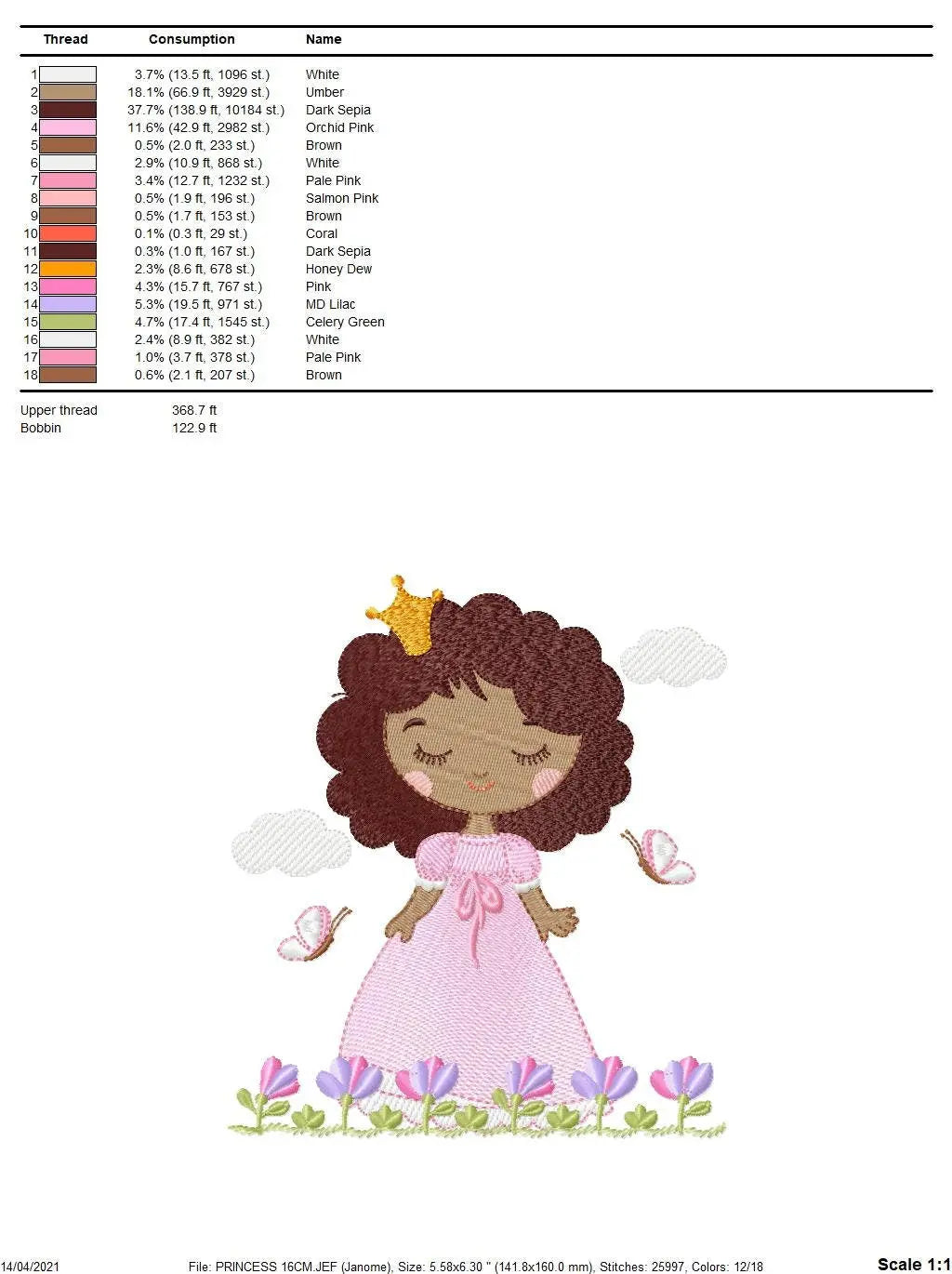 Princess embroidery designs - Baby girl with curly black hair and crown machine embroidery pattern - Girl with flowers - Instant download Marcia Embroidery