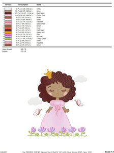 Princess embroidery designs - Baby girl embroidery design machine embroidery pattern - Girl with flowers embroidery file - instant download