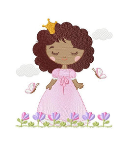 Princess embroidery designs - Baby girl embroidery design machine embroidery pattern - Girl with flowers embroidery file - instant download