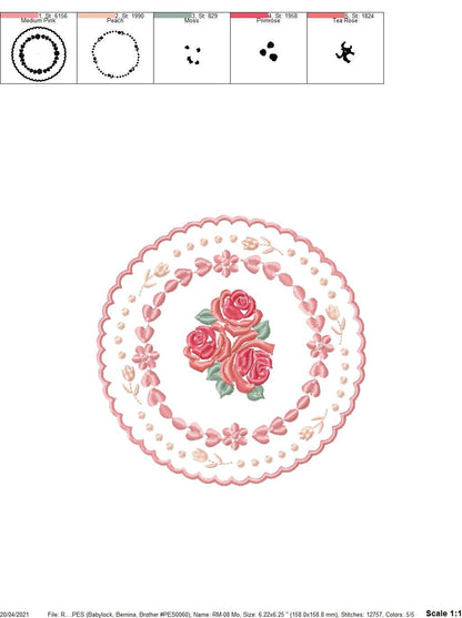 Flowers embroidery designs - Roses Frame Tag machine embroidery pattern - Floral Kitchen Towel - Instant digital download pes jef dst hus