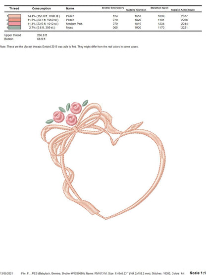 Heart with roses embroidery designs - Flower embroidery design machine embroidery pattern - Baby girl embroidery file Heart embroidery frame