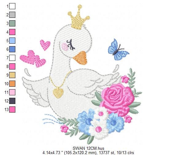 Swan embroidery designs - Baby Girl embroidery design machine embroidery pattern - Goose embroidery file - Swan with flowers Digital file