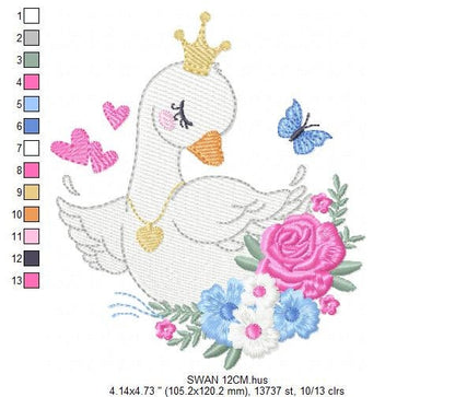 Swan embroidery designs - Baby Girl embroidery design machine embroidery pattern - Goose embroidery file - Swan with flowers Digital file