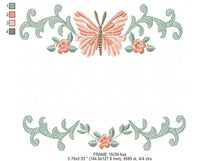 Cargar imagen en el visor de la galería, Flower frame embroidery designs - Butterfly embroidery design machine embroidery pattern - Tea towel embroidery file - kitchen cloth pes
