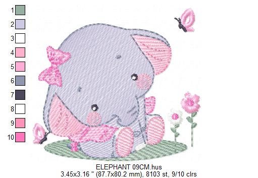 Elephant embroidery designs -  Animal embroidery design machine embroidery pattern - Baby girl embroidery file - instant download Flowers