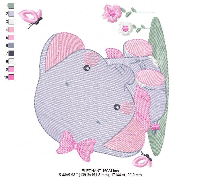 Elephant embroidery designs -  Animal embroidery design machine embroidery pattern - Baby girl embroidery file - instant download Flowers