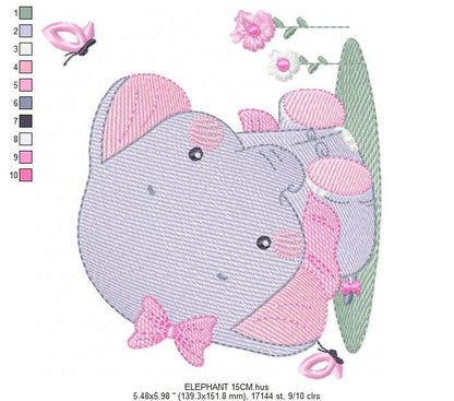 Elephant embroidery designs -  Animal embroidery design machine embroidery pattern - Baby girl embroidery file - instant download Flowers