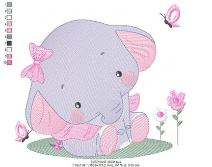 Elephant embroidery designs -  Animal embroidery design machine embroidery pattern - Baby girl embroidery file - instant download Flowers