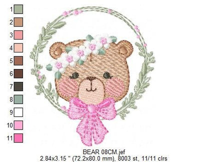Teddy Bear embroidery designs - Baby girl embroidery design machine embroidery pattern - Bear with flowers embroidery file - digital file Marcia Embroidery