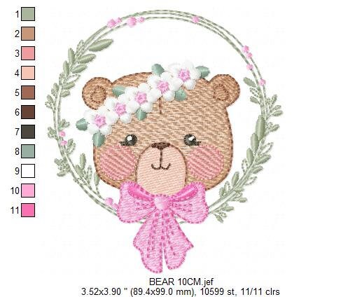 Teddy Bear embroidery designs - Baby girl embroidery design machine embroidery pattern - Bear with flowers embroidery file - digital file Marcia Embroidery