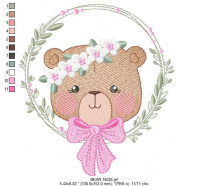 Teddy Bear embroidery designs - Baby girl embroidery design machine embroidery pattern - Bear with flowers embroidery file - digital file Marcia Embroidery