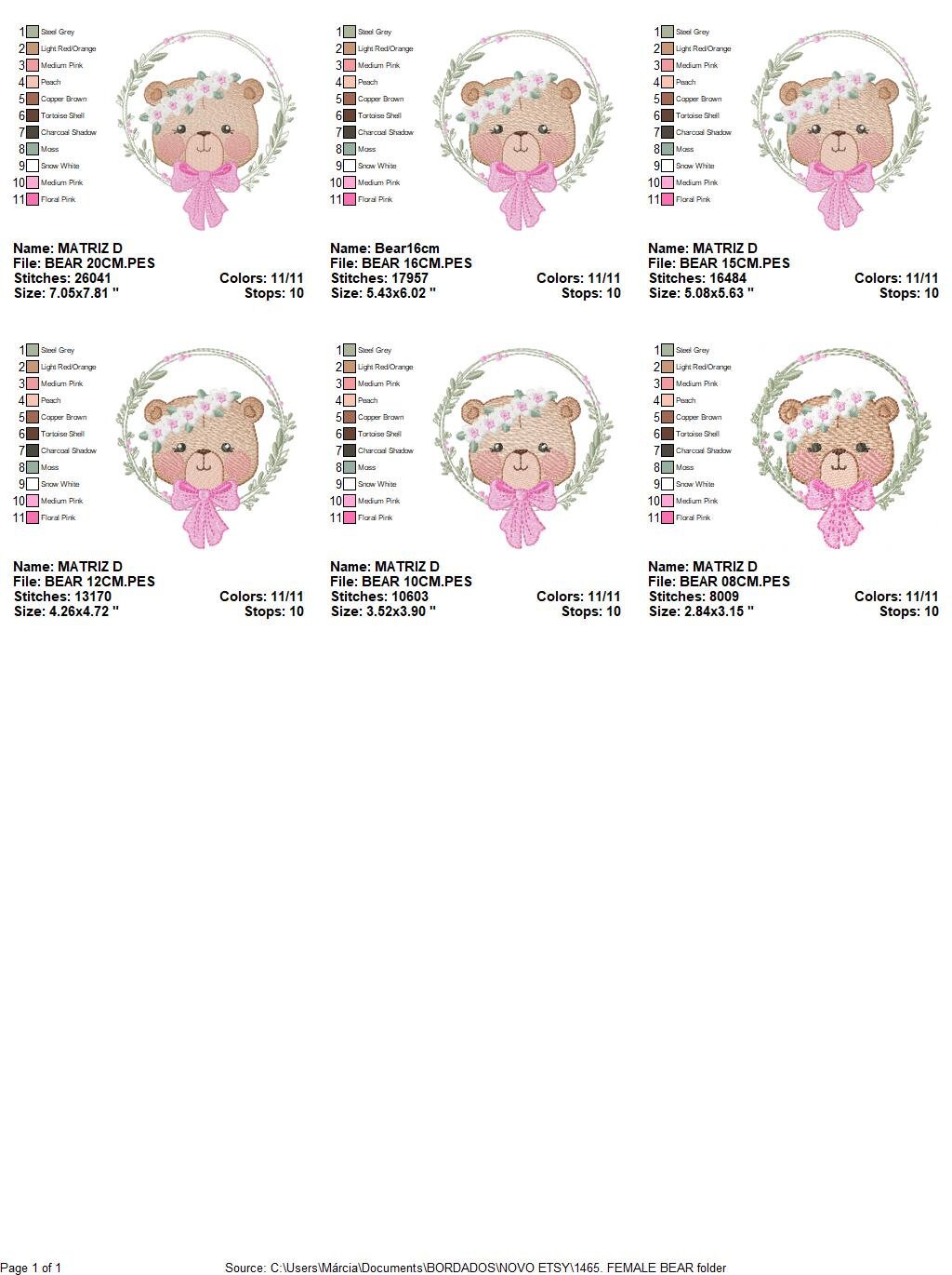 Teddy Bear embroidery designs - Baby girl embroidery design machine embroidery pattern - Bear with flowers embroidery file - digital file Marcia Embroidery