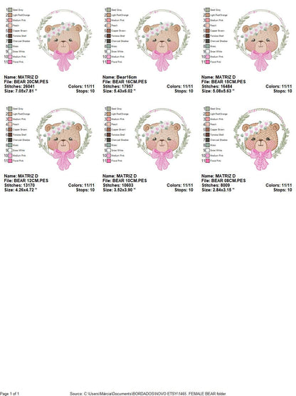 Teddy Bear embroidery designs - Baby girl embroidery design machine embroidery pattern - Bear with flowers embroidery file - digital file Marcia Embroidery