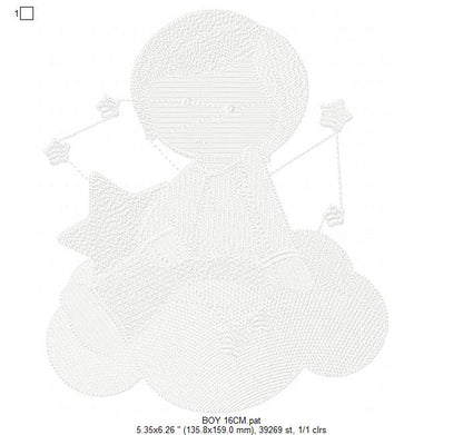 Baby boy embroidery designs - Cloud embroidery design machine embroidery pattern - Young Boy with clouds embroidery file - instant download
