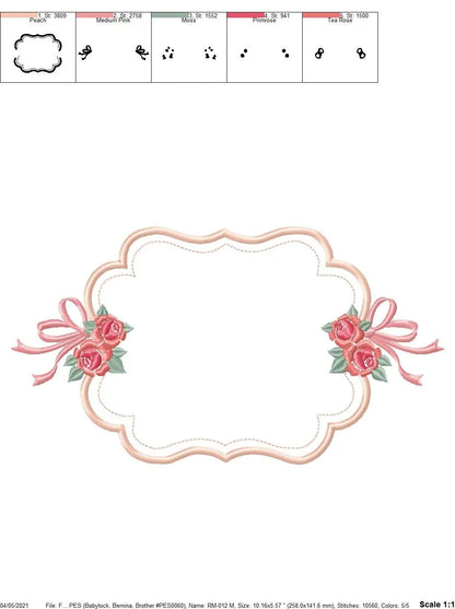 Frame embroidery designs - Monogram Frame with Flowers machine embroidery pattern - Roses applique file - Instant digital download pes jef Marcia Embroidery