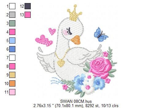 Swan embroidery designs - Baby Girl embroidery design machine embroidery pattern - Goose embroidery file - Swan with flowers Digital file