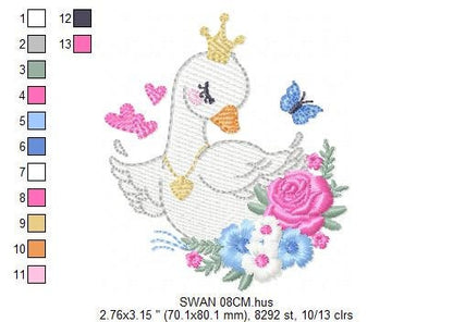 Swan embroidery designs - Baby Girl embroidery design machine embroidery pattern - Goose embroidery file - Swan with flowers Digital file