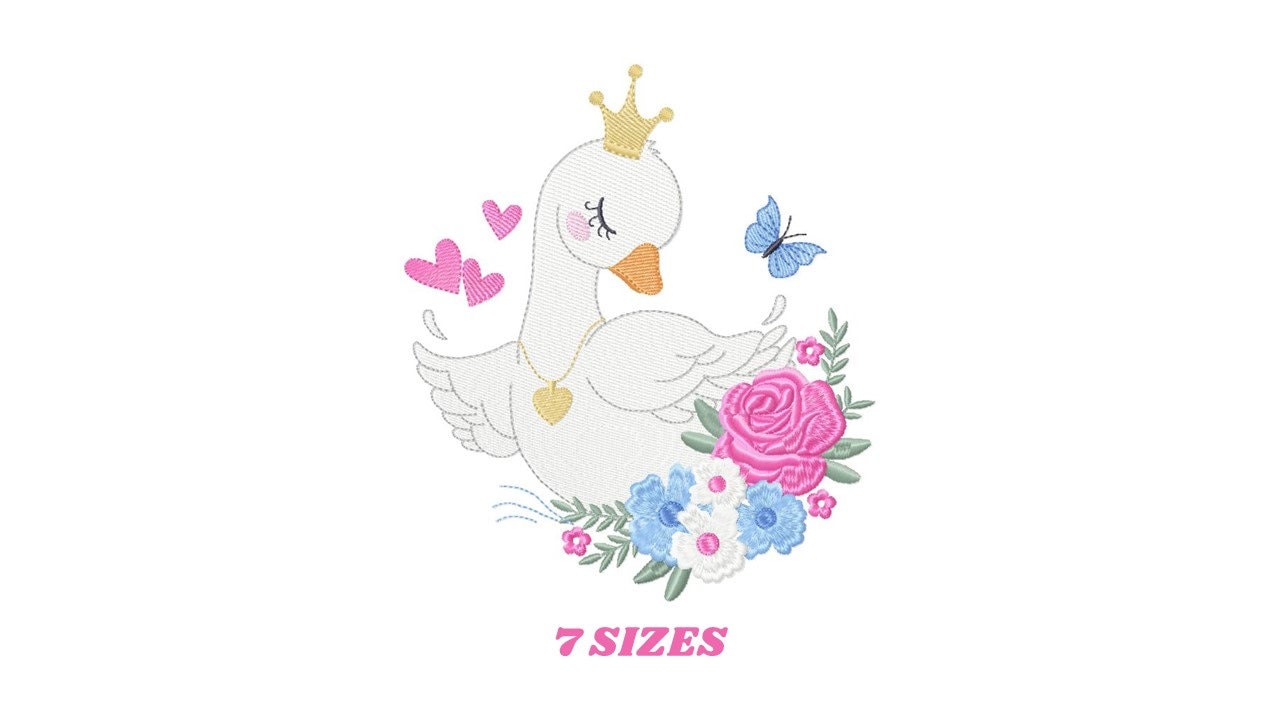 Swan embroidery designs - Baby Girl embroidery design machine embroidery pattern - Goose embroidery file - Swan with flowers Digital file