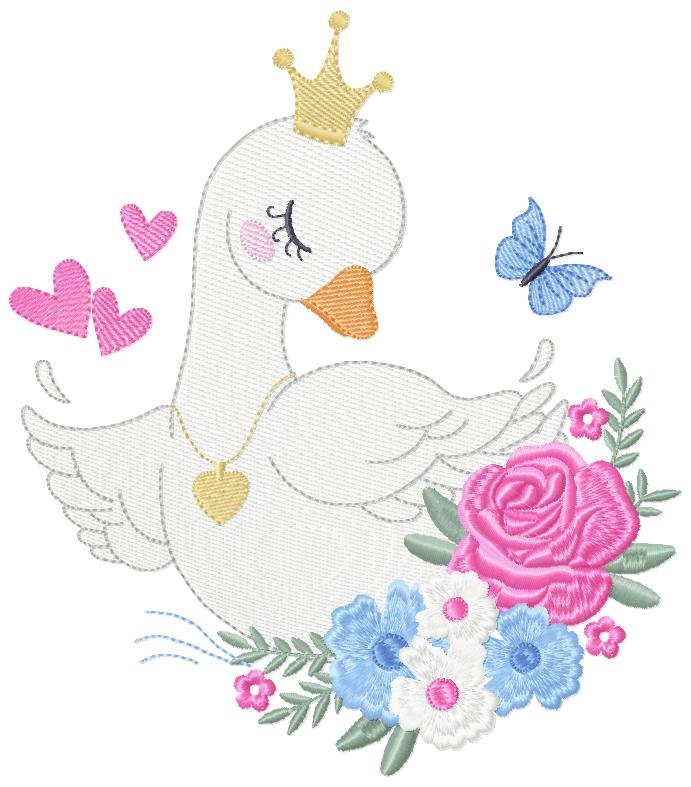 Swan embroidery designs - Baby Girl embroidery design machine embroidery pattern - Goose embroidery file - Swan with flowers Digital file