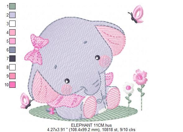 Elephant embroidery designs -  Animal embroidery design machine embroidery pattern - Baby girl embroidery file - instant download Flowers