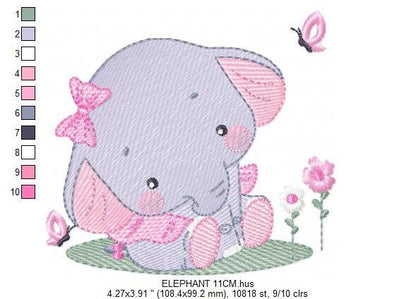 Elephant embroidery designs -  Animal embroidery design machine embroidery pattern - Baby girl embroidery file - instant download Flowers