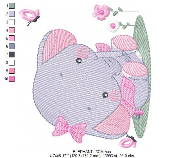 Elephant embroidery designs -  Animal embroidery design machine embroidery pattern - Baby girl embroidery file - instant download Flowers