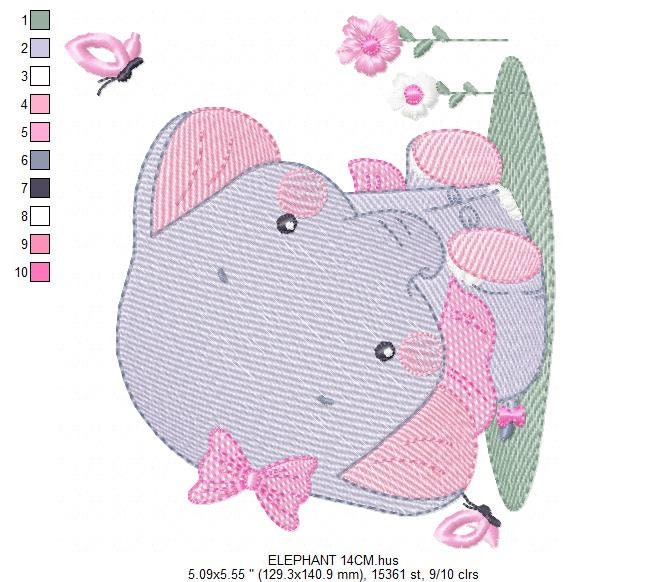 Elephant embroidery designs -  Animal embroidery design machine embroidery pattern - Baby girl embroidery file - instant download Flowers
