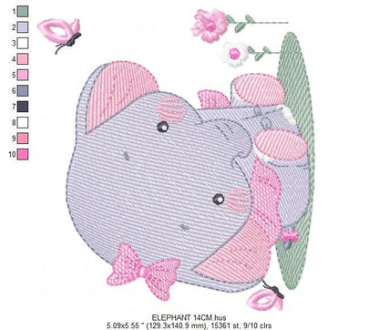 Elephant embroidery designs -  Animal embroidery design machine embroidery pattern - Baby girl embroidery file - instant download Flowers