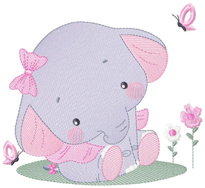 Elephant embroidery designs -  Animal embroidery design machine embroidery pattern - Baby girl embroidery file - instant download Flowers