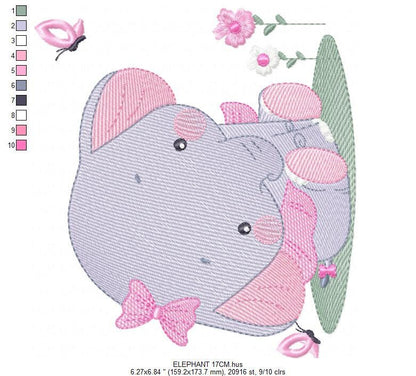 Elephant embroidery designs -  Animal embroidery design machine embroidery pattern - Baby girl embroidery file - instant download Flowers