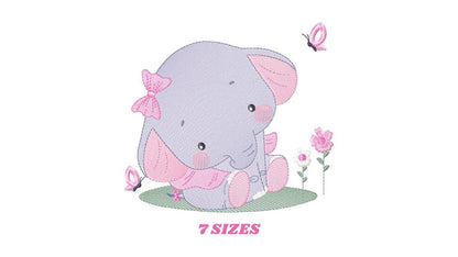 Elephant embroidery designs -  Animal embroidery design machine embroidery pattern - Baby girl embroidery file - instant download Flowers
