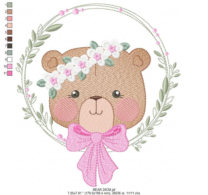 Teddy Bear embroidery designs - Baby girl embroidery design machine embroidery pattern - Bear with flowers embroidery file - digital file Marcia Embroidery