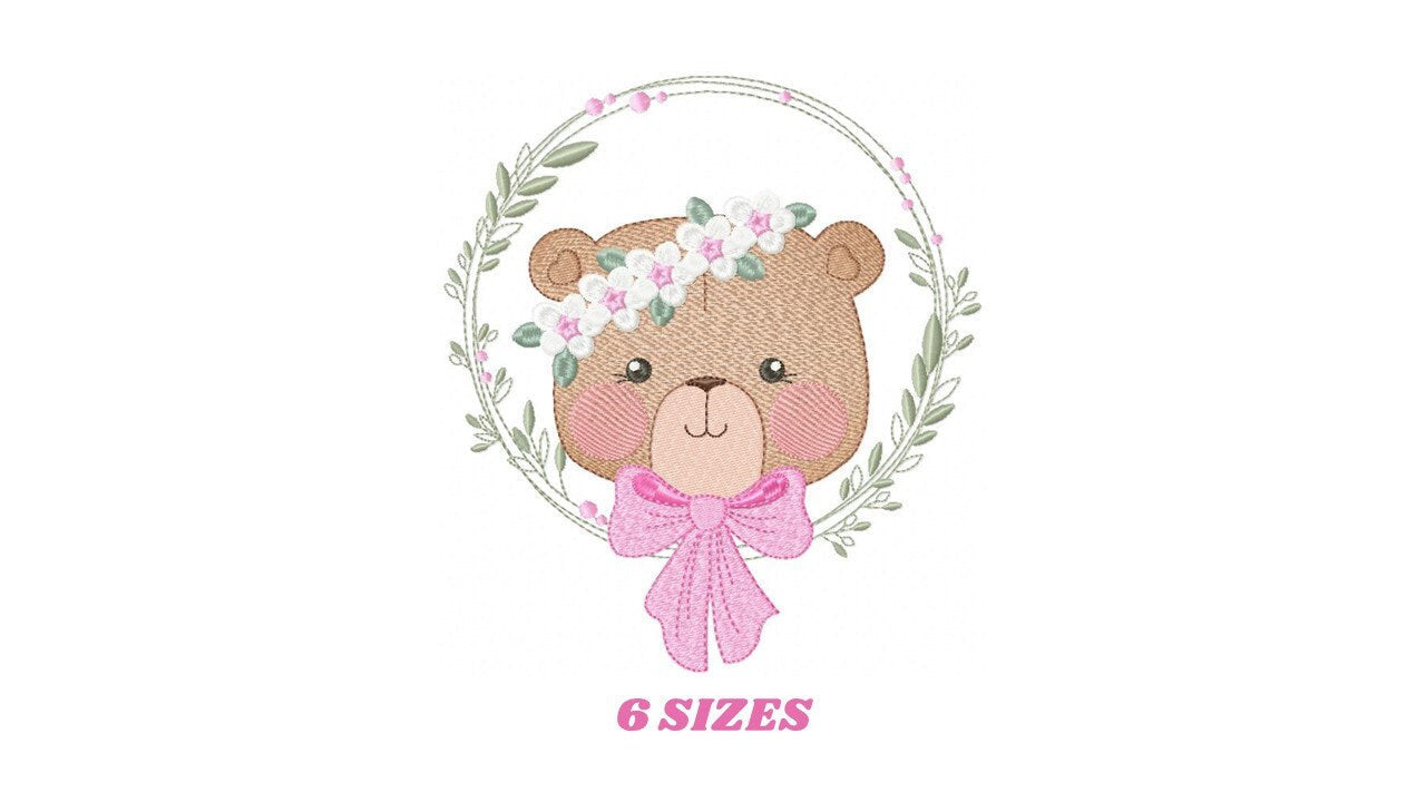 Teddy Bear embroidery designs - Baby girl embroidery design machine embroidery pattern - Bear with flowers embroidery file - digital file Marcia Embroidery