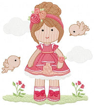 Charger l&#39;image dans la galerie, Baby girl embroidery designs - Children embroidery design machine embroidery pattern - Girl with birds embroidery file - princess embroidery
