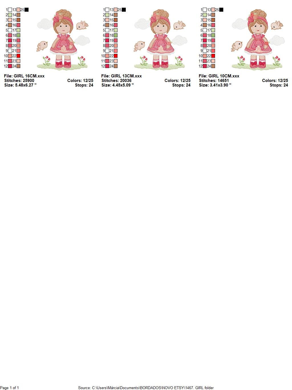 Baby girl embroidery designs - Children embroidery design machine embroidery pattern - Girl with birds embroidery file - princess embroidery