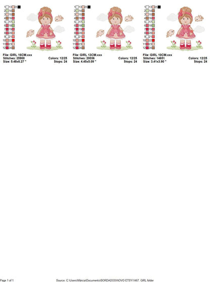 Baby girl embroidery designs - Children embroidery design machine embroidery pattern - Girl with birds embroidery file - princess embroidery